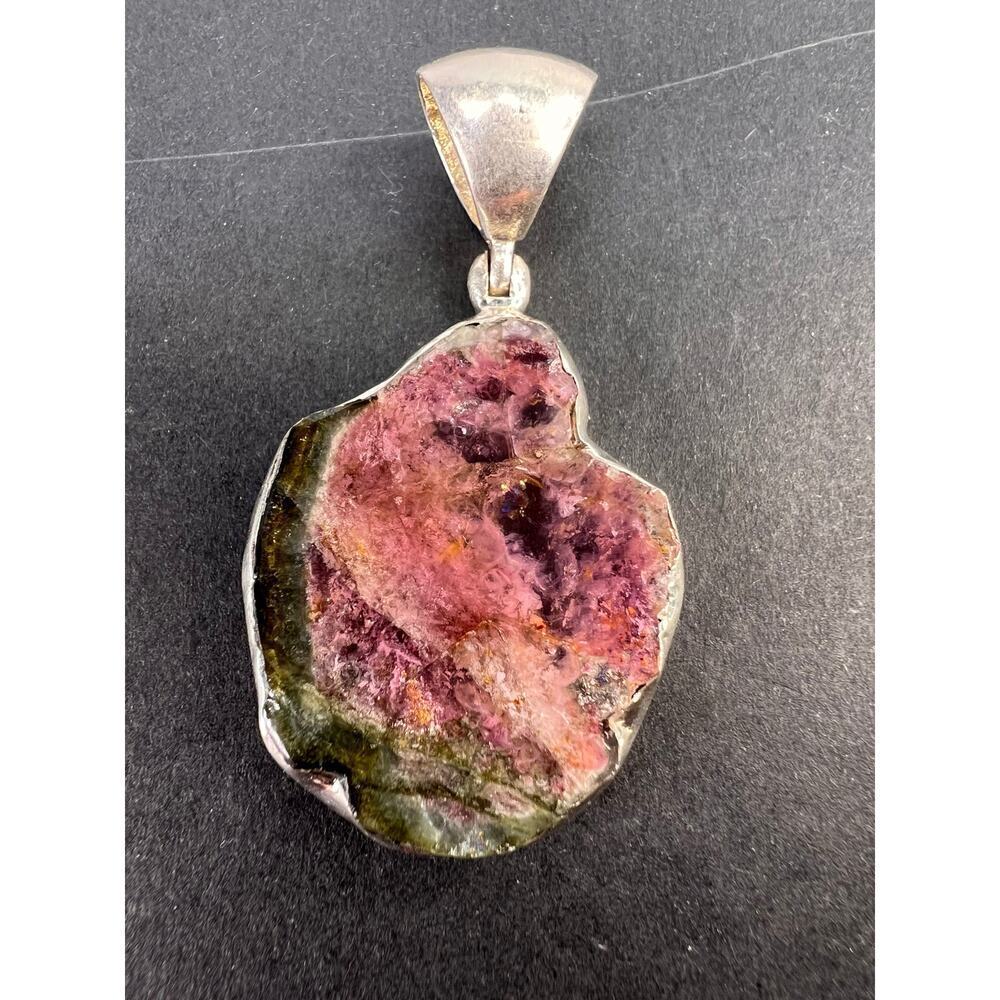 NEW Watermelon tourmaline sterling silver pendant 6.17 grams